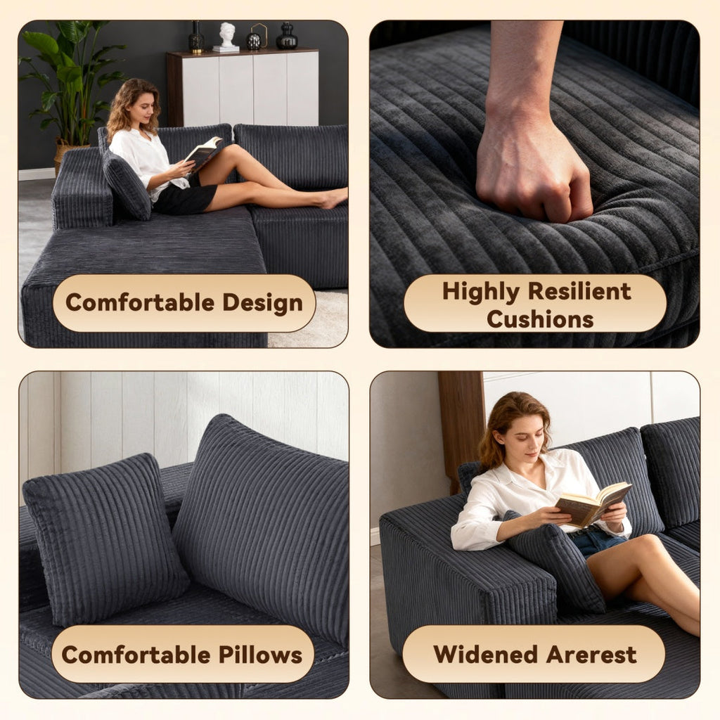 Gray Versatile Modular Sofa Lit - Space-Saving, No Assembly