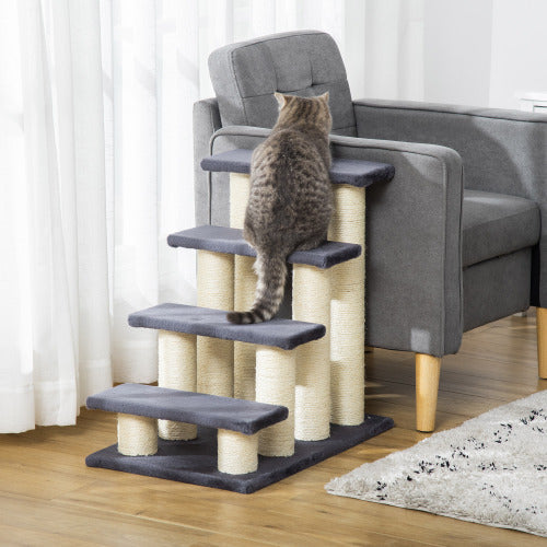 Arbre à chat PawHut avec 4 marches pour lits hauts et canapés, mignon en forme d'escalier