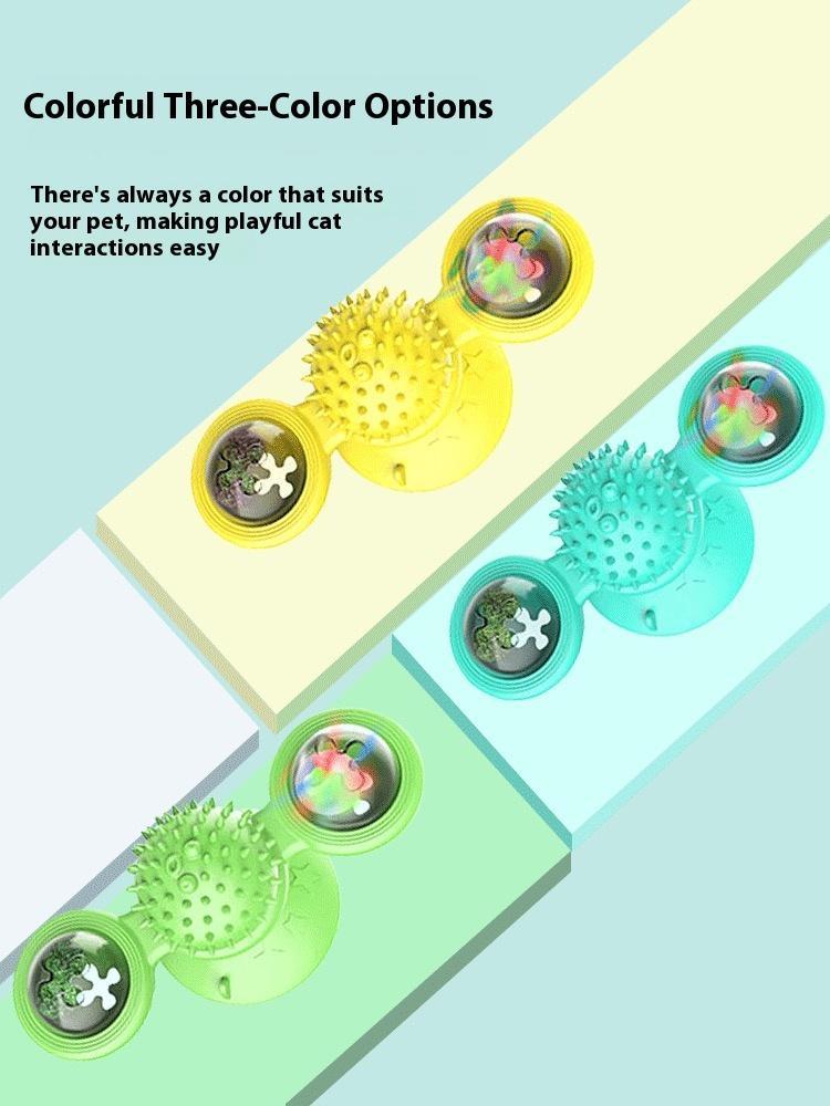 Jouet interactif en forme de moulin à vent pour chat avec lumière LED, balle et ventouse