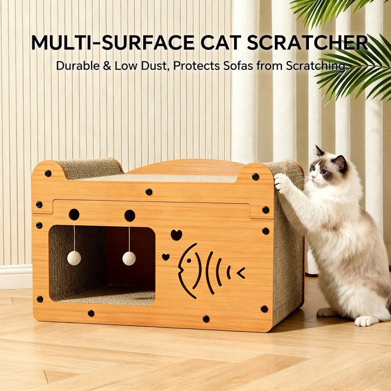 Griffoir en forme de poisson à bulles de 56 cm, avec 2 balles à teaser, en bois