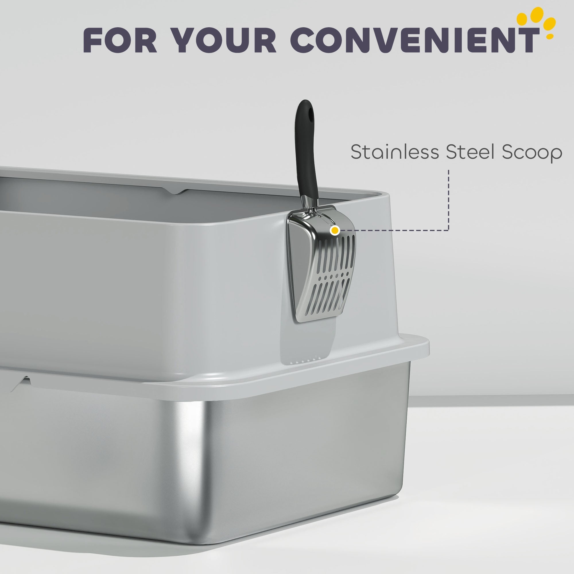 Extra Grand Acier Inoxydable Chat Litière Bac avec Scoop & Pad,