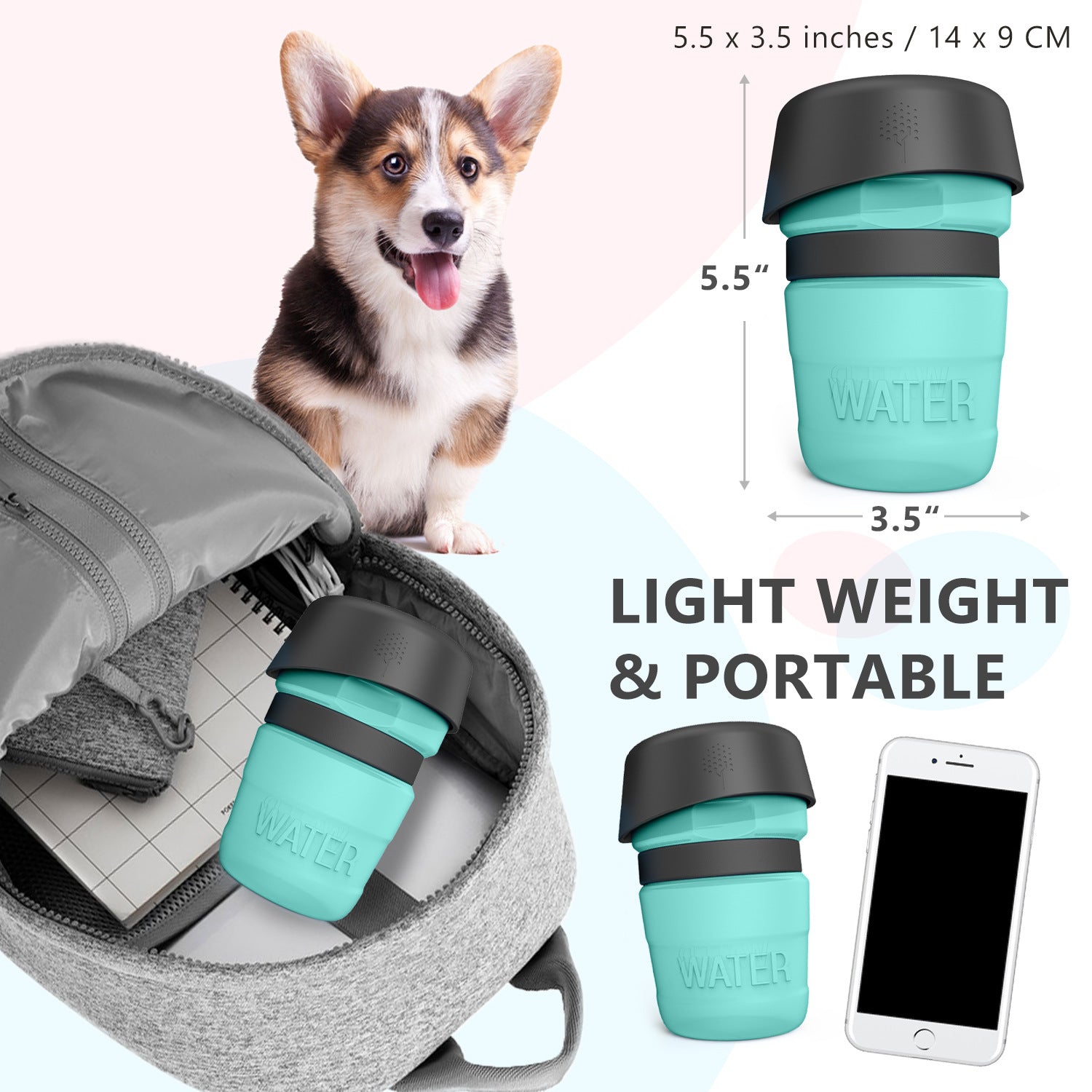 Bouteille d'eau pliable pour chien de voyage