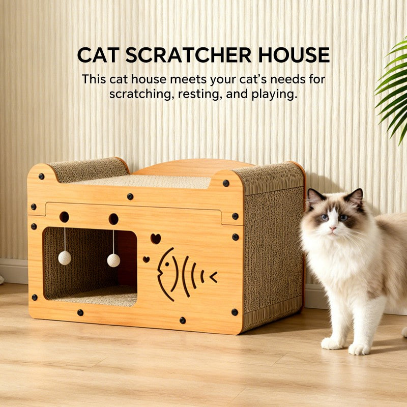 Griffoir en forme de poisson à bulles de 56 cm, avec 2 balles à teaser, en bois