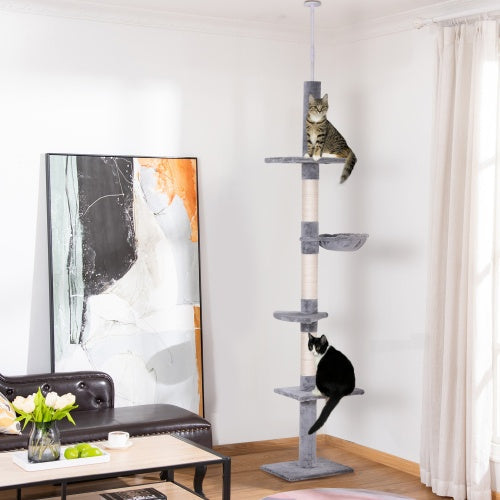 9 Foot Réglable Height Floor To Ceiling Vertical Chat Arbre - Grey And