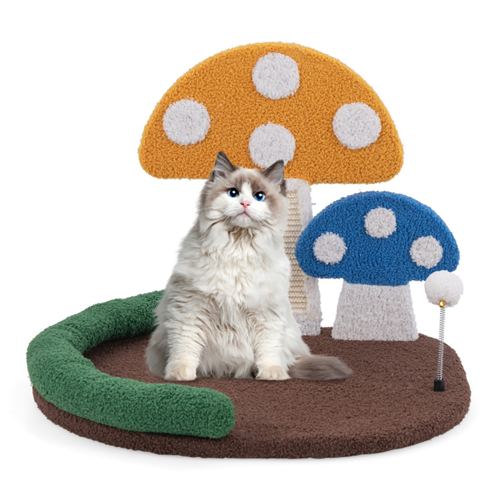 Lit pour chat en forme de champignon avec griffoir et grand lit en sisal