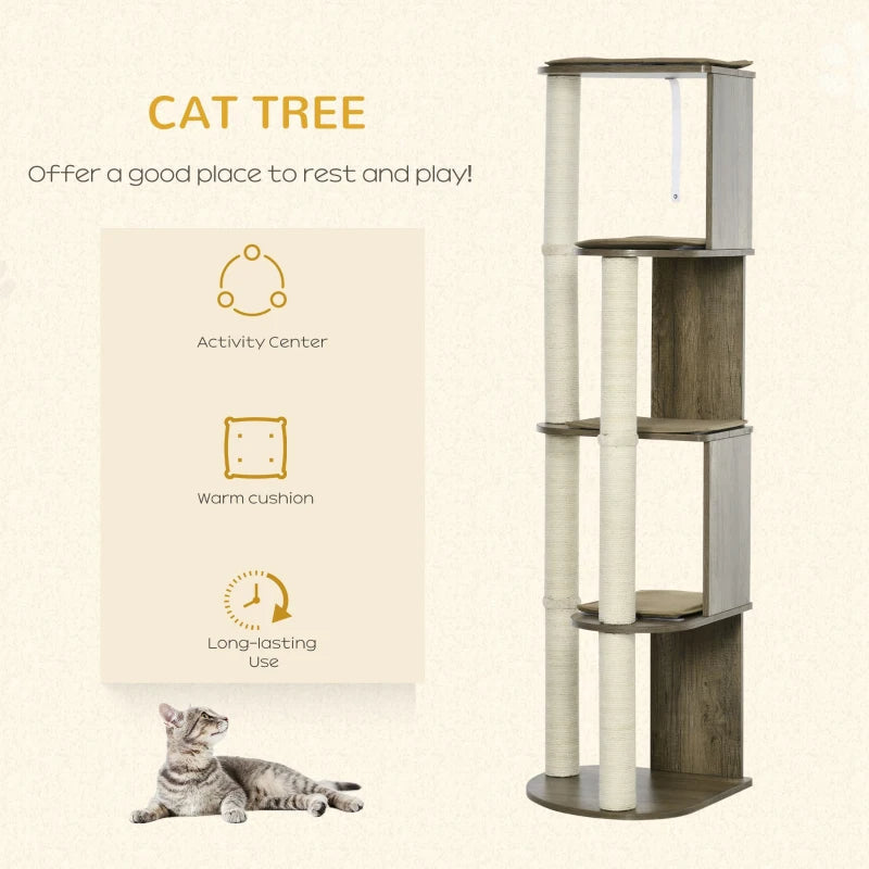 Arbre à chat moderne d'angle haut pour grimper, grande tour à chat multilevel