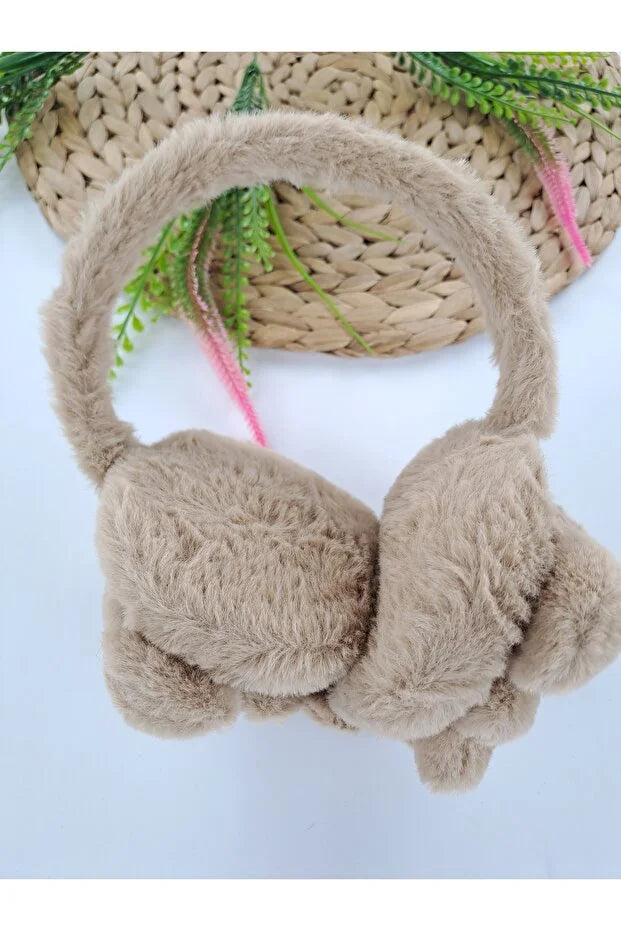 Boys Brown Peluche Hiver Écouteurs – Fluffy Chiot Gants pour Enfants