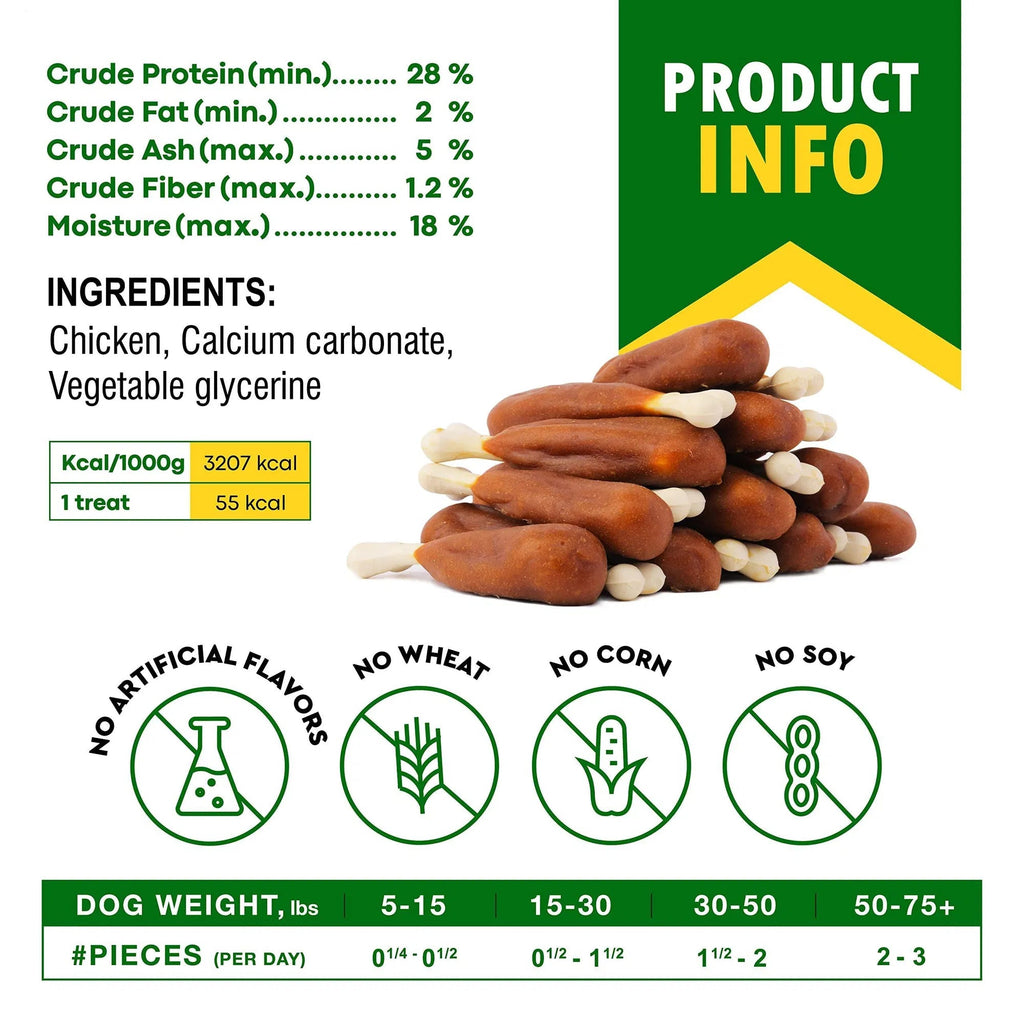 Friandises à mâcher pour chien - Os au calcium enrobés de poulet