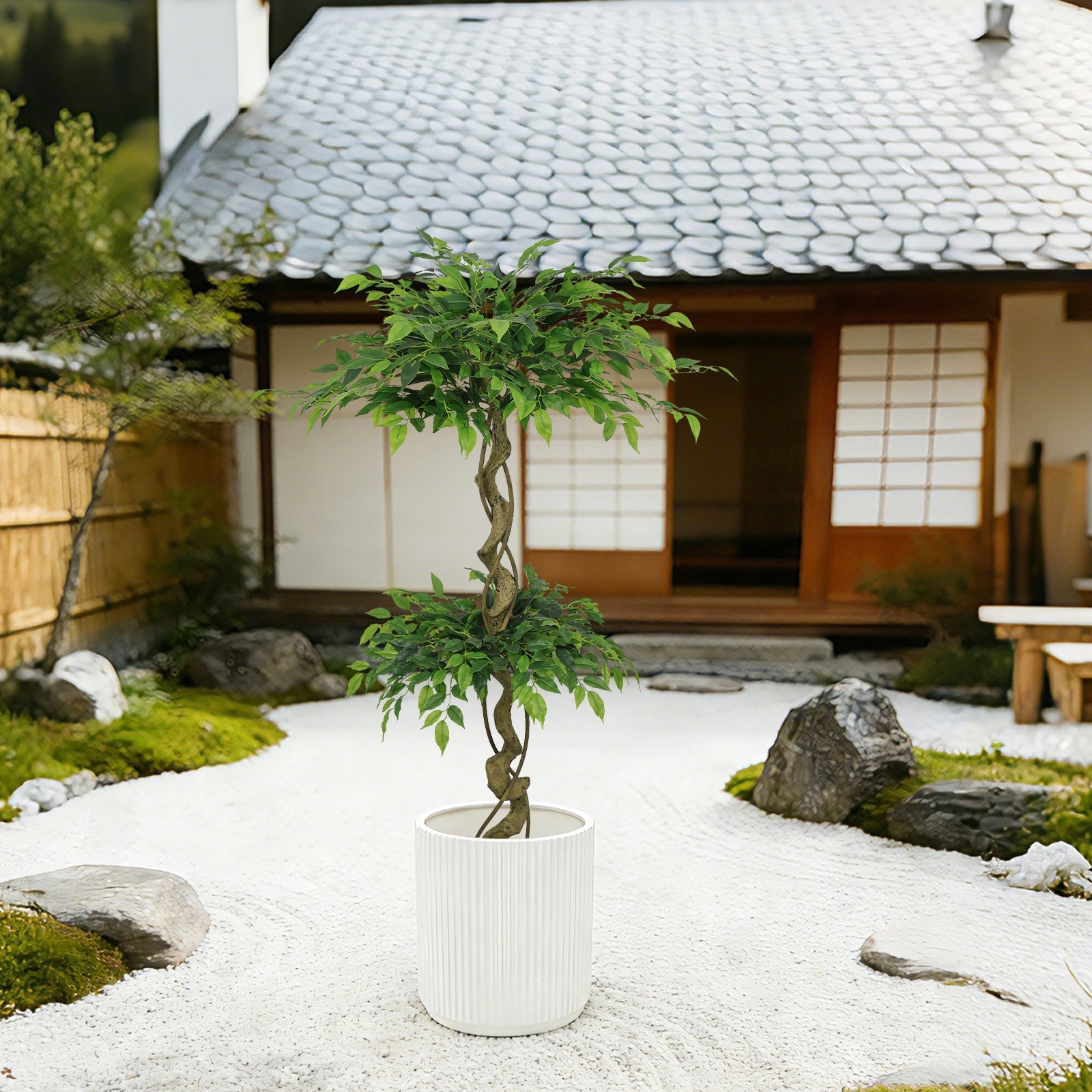 5.2FT Artificial Ficus Arbre, Lifelike Faux Banyan Arbre avec Pot pour