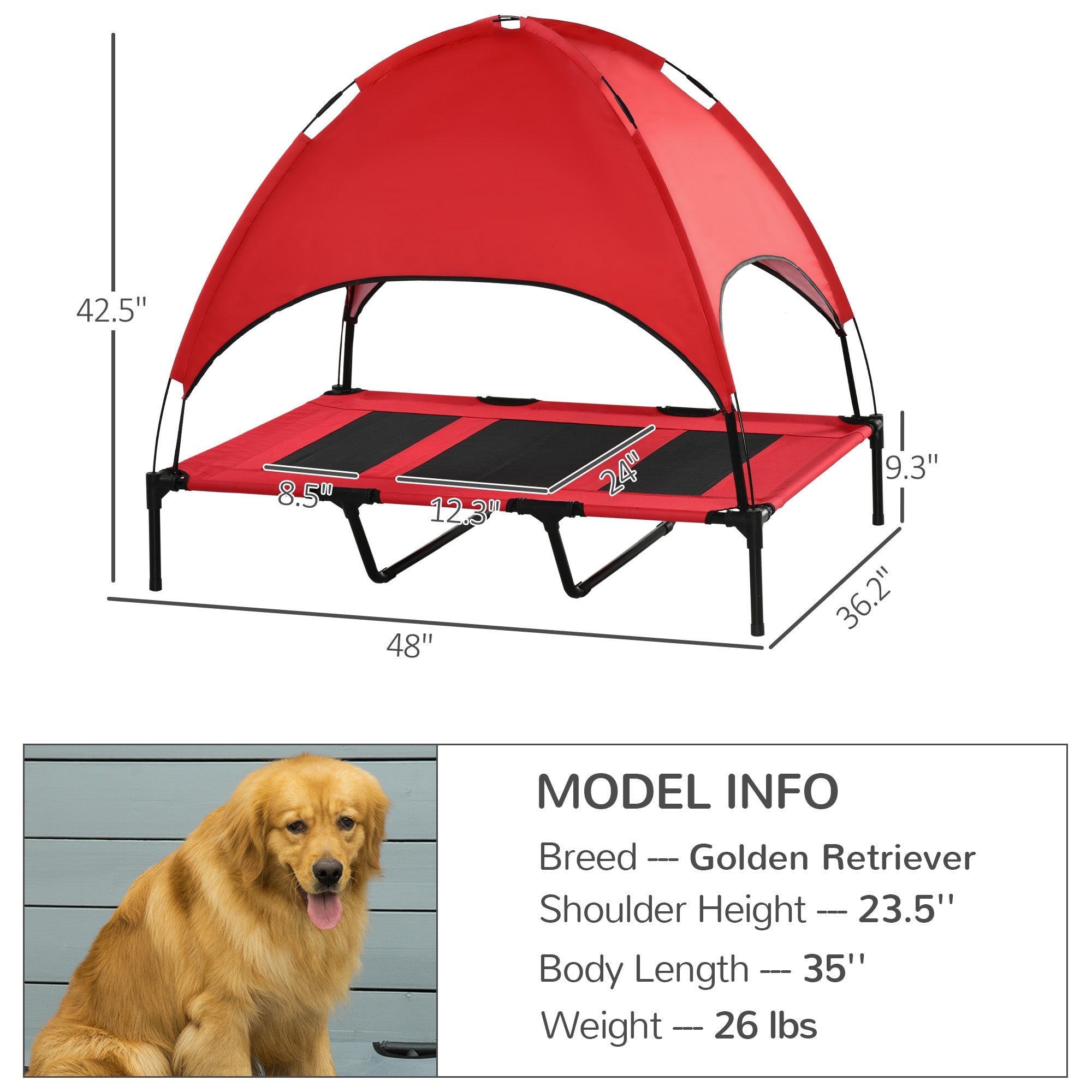 Lit surélevé portable pour chien avec protection UV et effet rafraîchissant