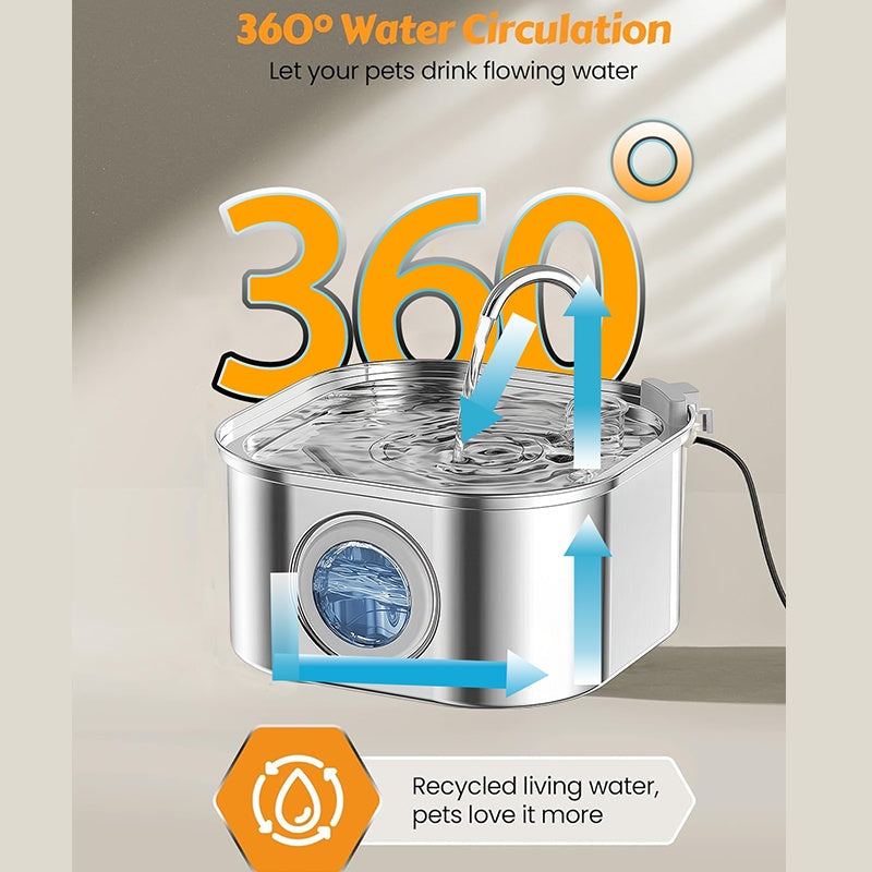 Fontaine à Eau en Acier Inoxydable pour Chats, 3,2L