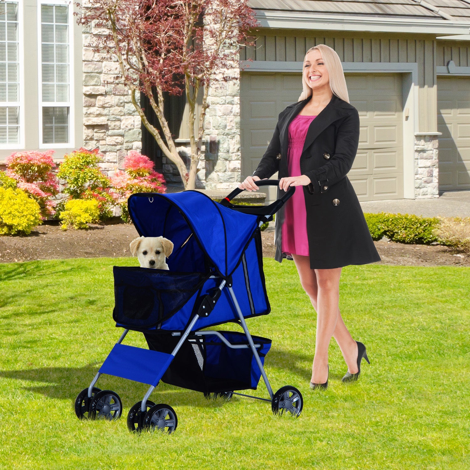 Poussette 4 Roues Confortable pour Chien et Chat