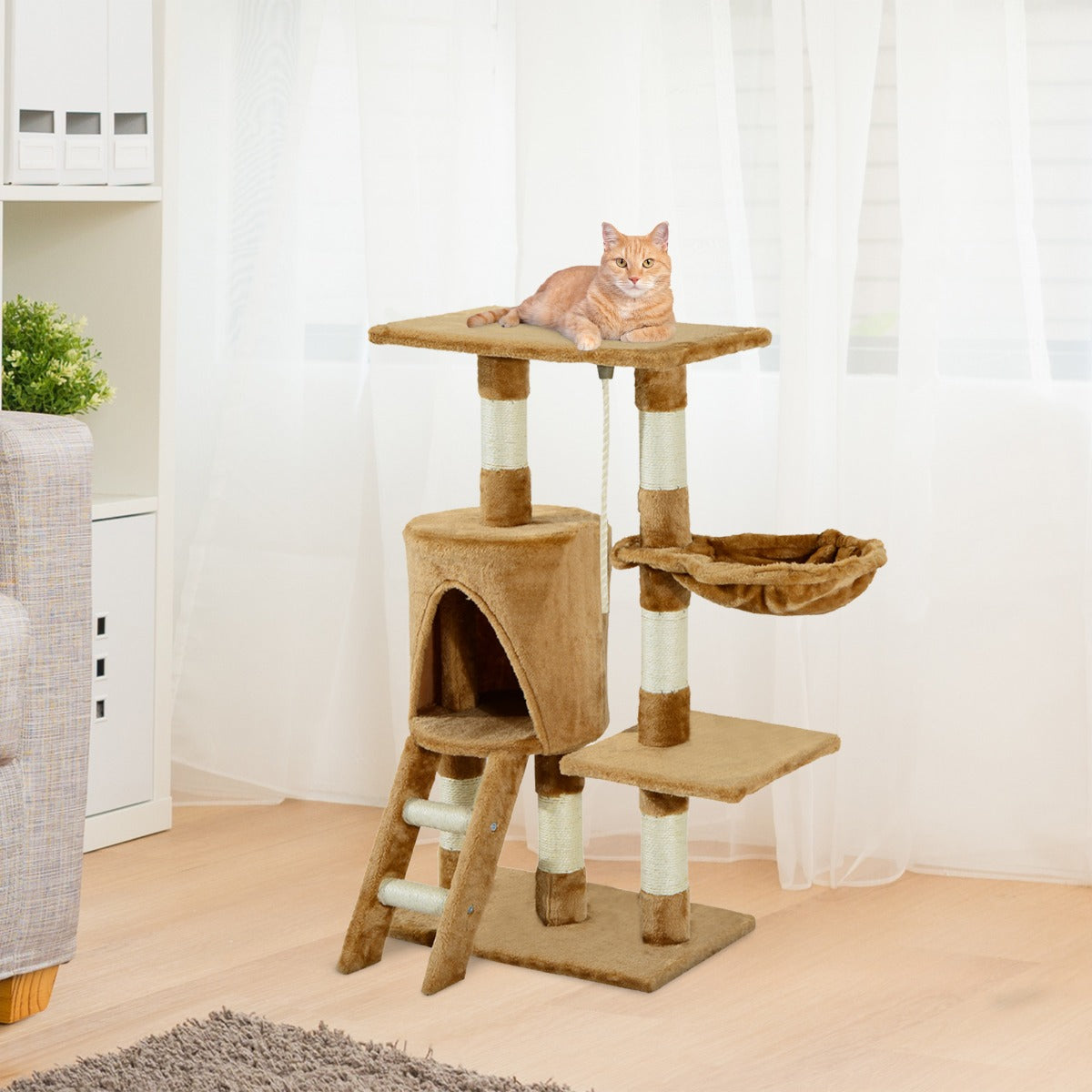 Arbre à chat PawHut 96 cm avec centre d'activités et griffoir