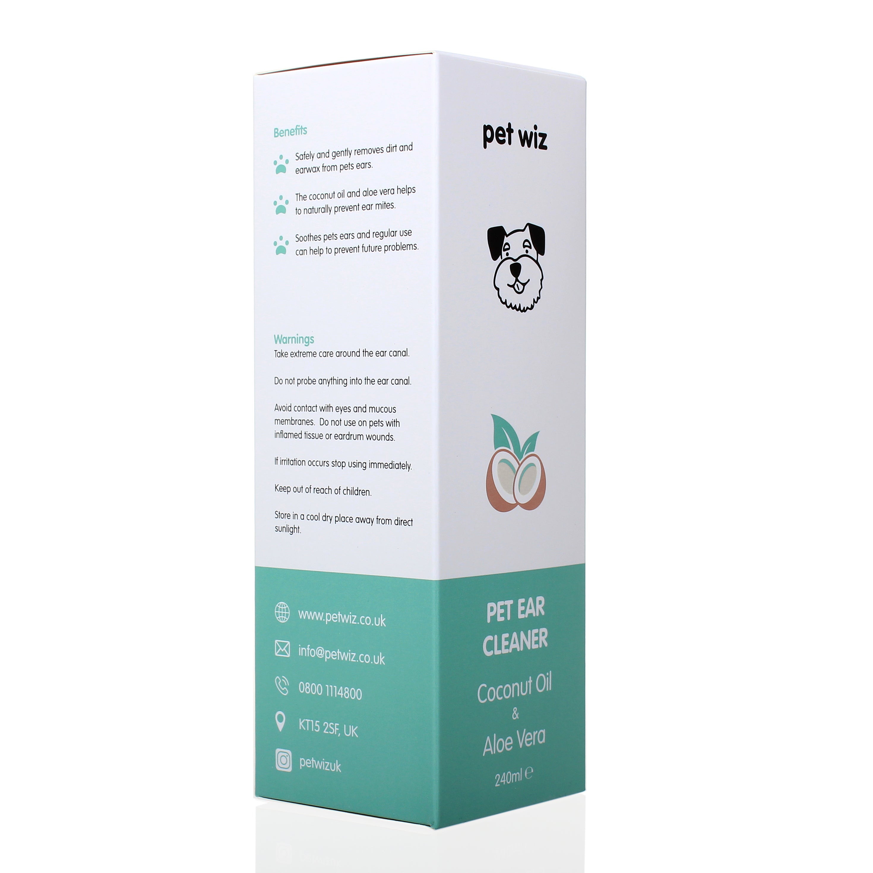 Nettoyant Auriculaire pour Chiens & Chats - Huile de Coco & Aloe Vera