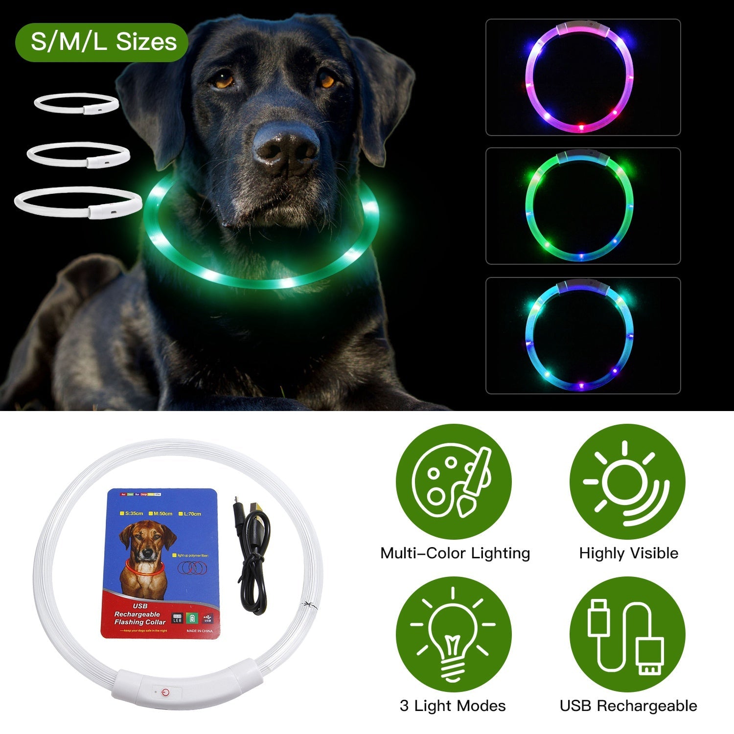 1Pc USB Rechargeable LED Chien Collier Multi Color Lighting Chien Safety
