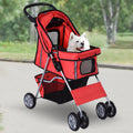 Poussette pour chien PawHut à 4 roues, pliable, avec pare-soleil et frein, rouge