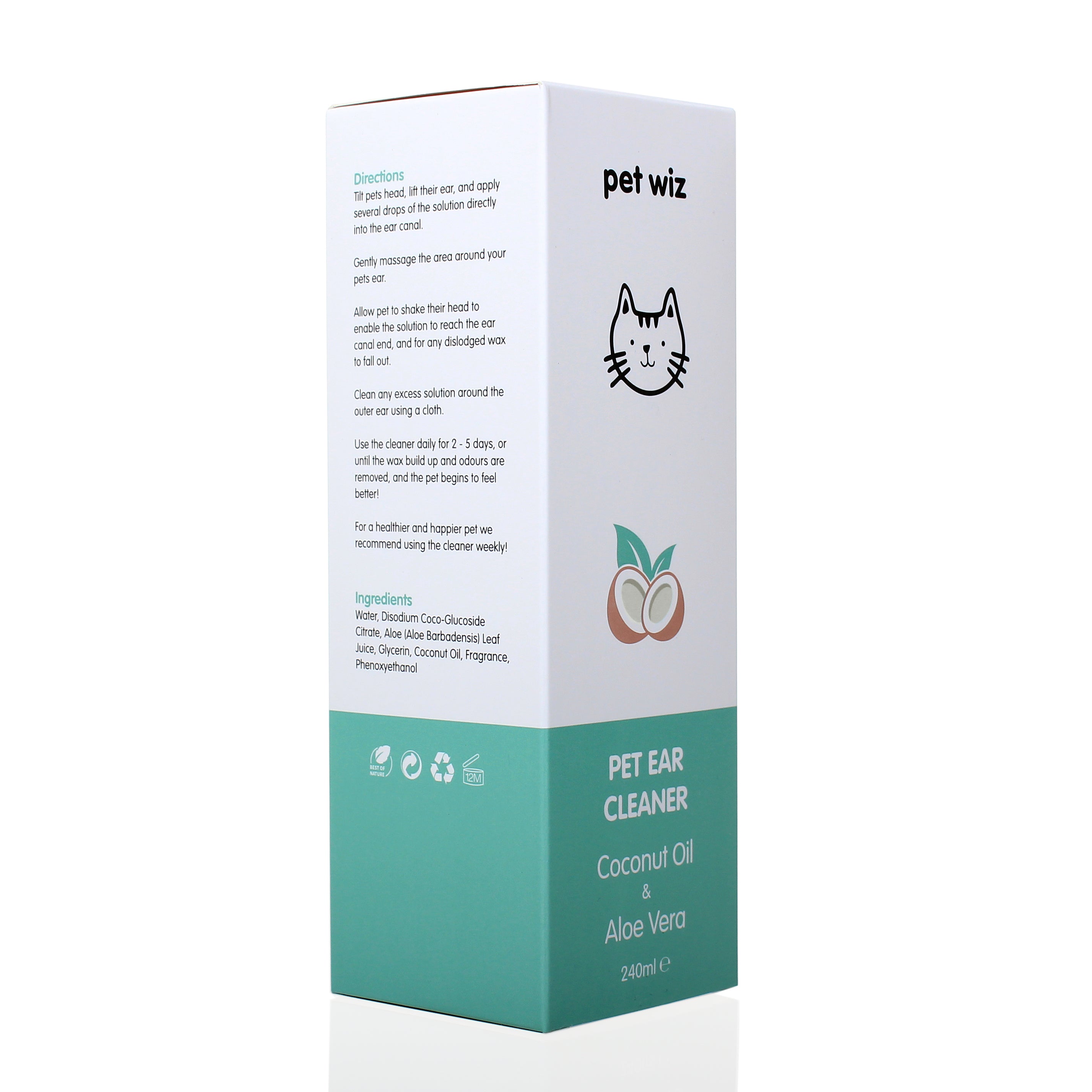 Nettoyant Auriculaire pour Chiens & Chats - Huile de Coco & Aloe Vera
