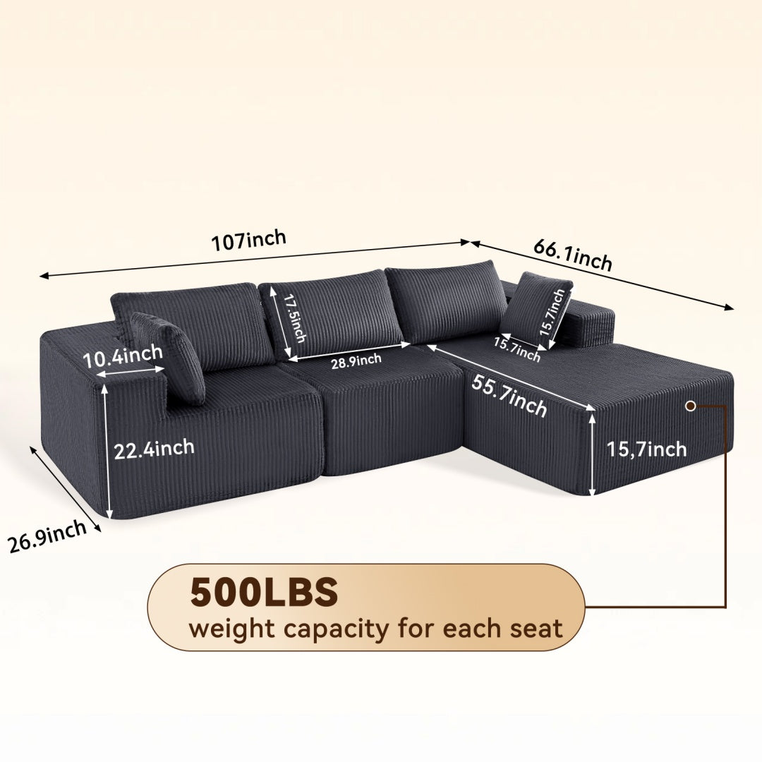 Gray Versatile Modular Sofa Lit - Space-Saving, No Assembly