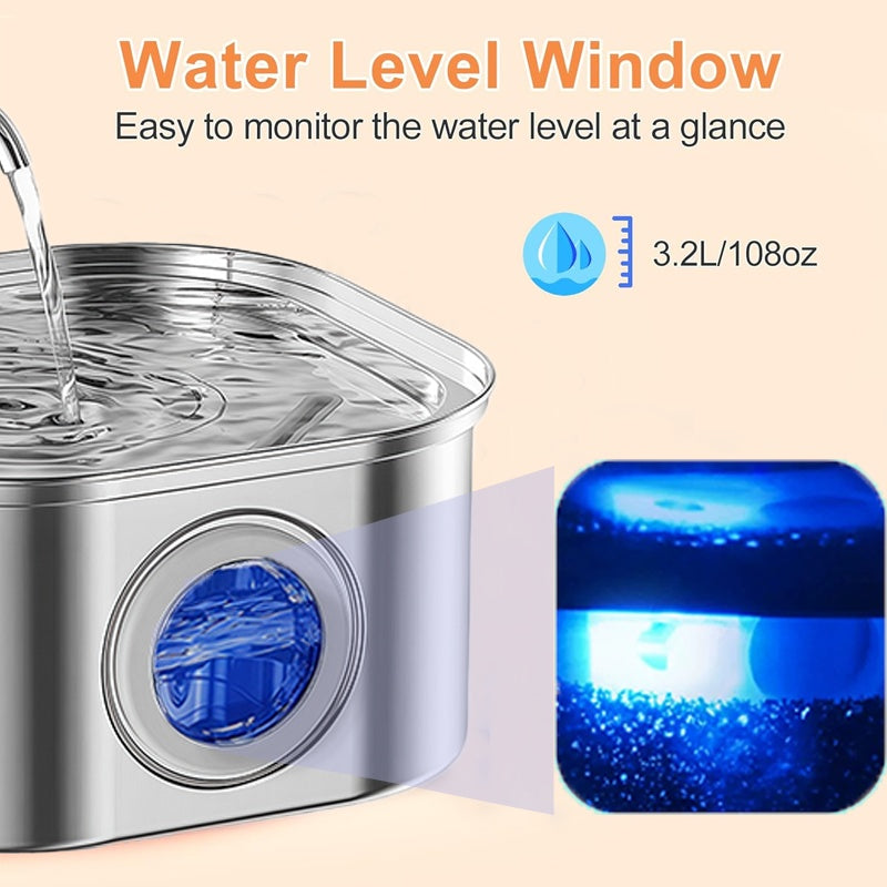 Fontaine à Eau en Acier Inoxydable pour Chats, 3,2L