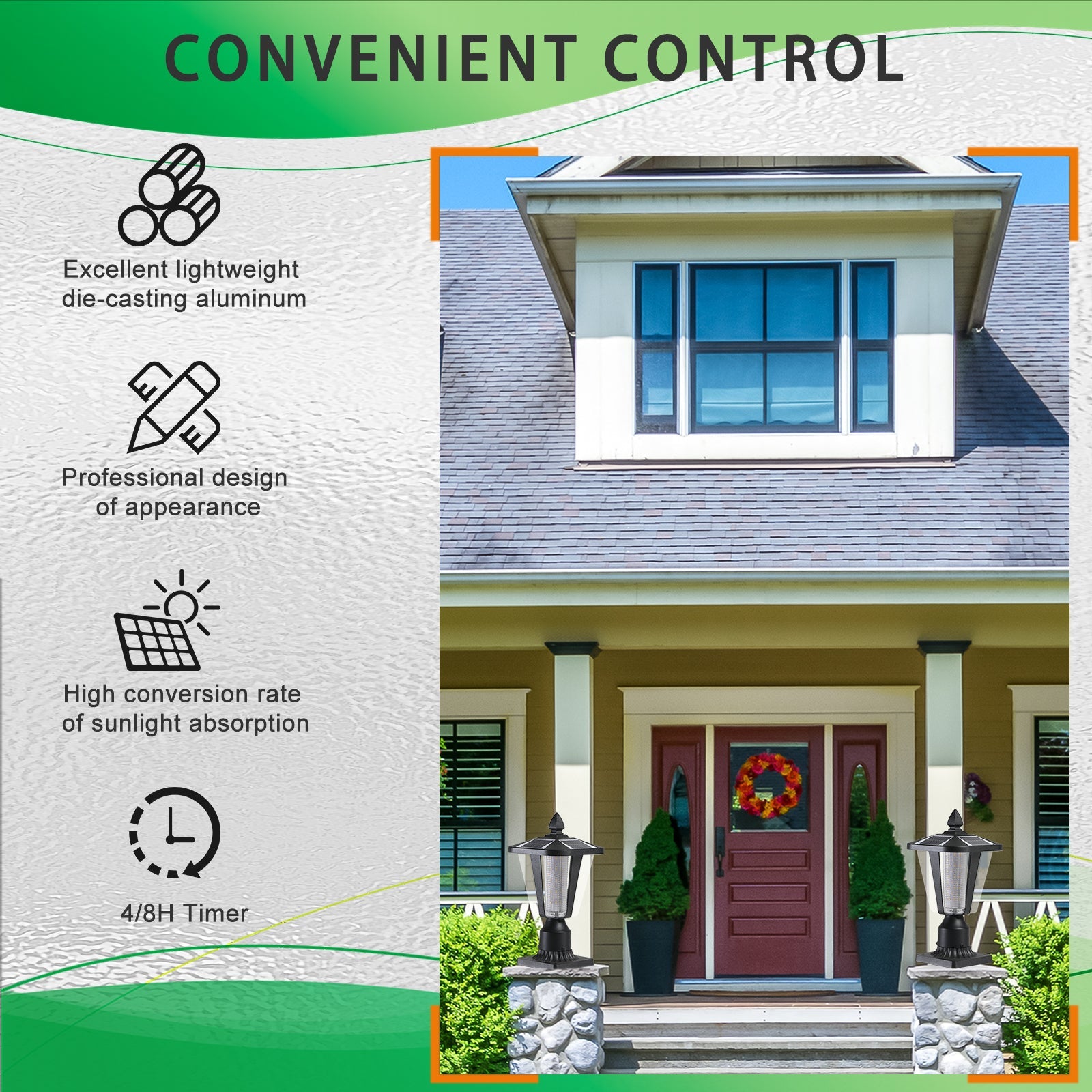 Lanterne extérieure solaire 15'(H), lumière de jardin moderne avec LED pour