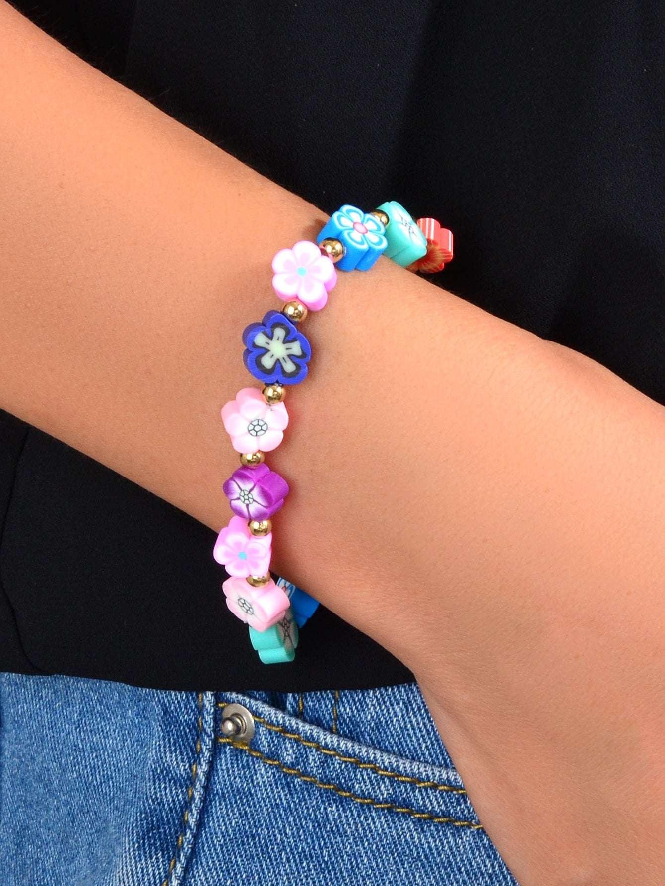 Cadeaux amusants pour femmes Bracelet élastique fleuri en forme aléatoire multicolore