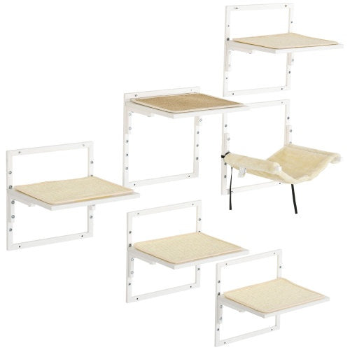 Étagères murales modernes PawHut pour chats d'intérieur, réglables en hauteur, 6 pièces