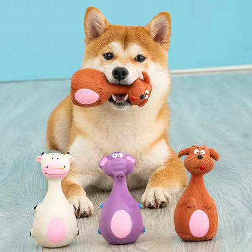 4 jouets à mâcher en latex pour chien avec son