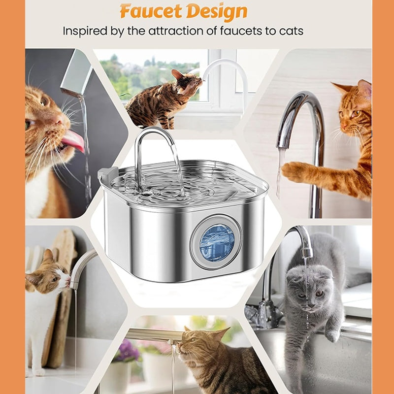 Fontaine à Eau en Acier Inoxydable pour Chats, 3,2L