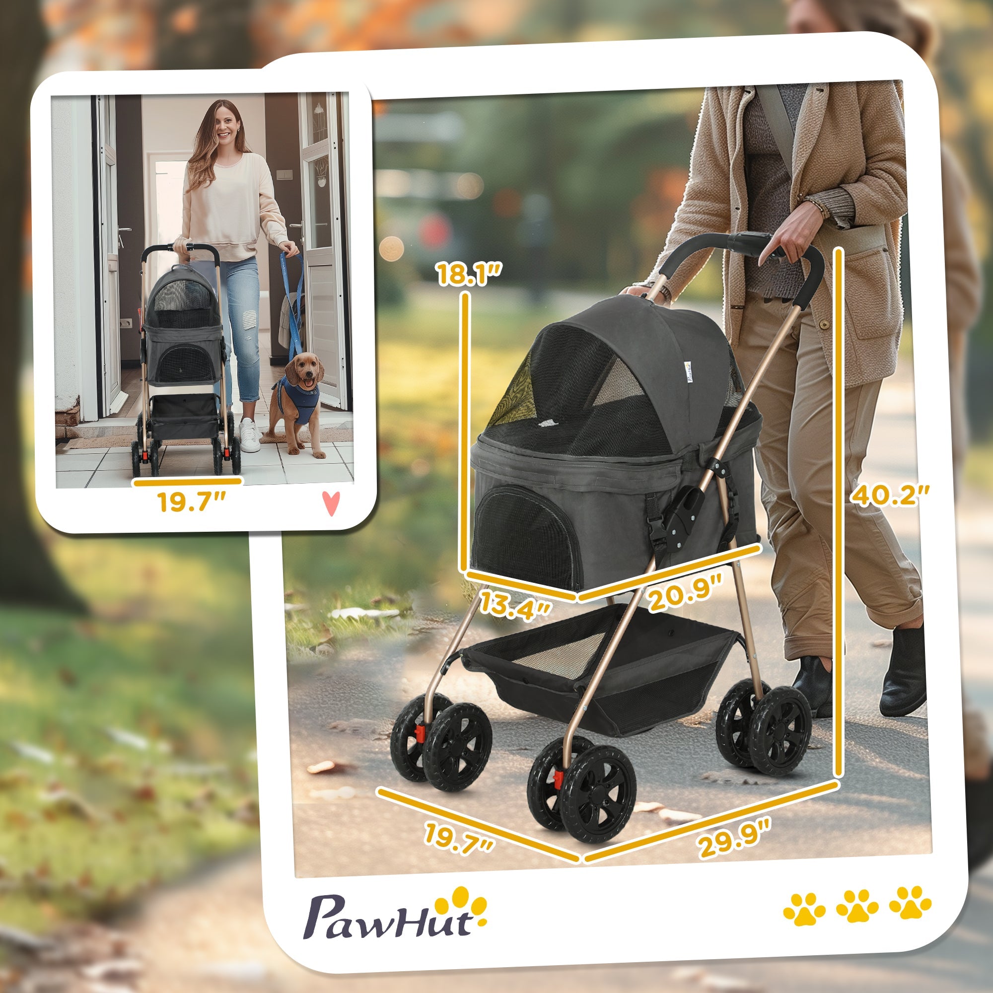 3 in 1 Animal Stroller avec Detachable Transport, Foldable Chien Stroller