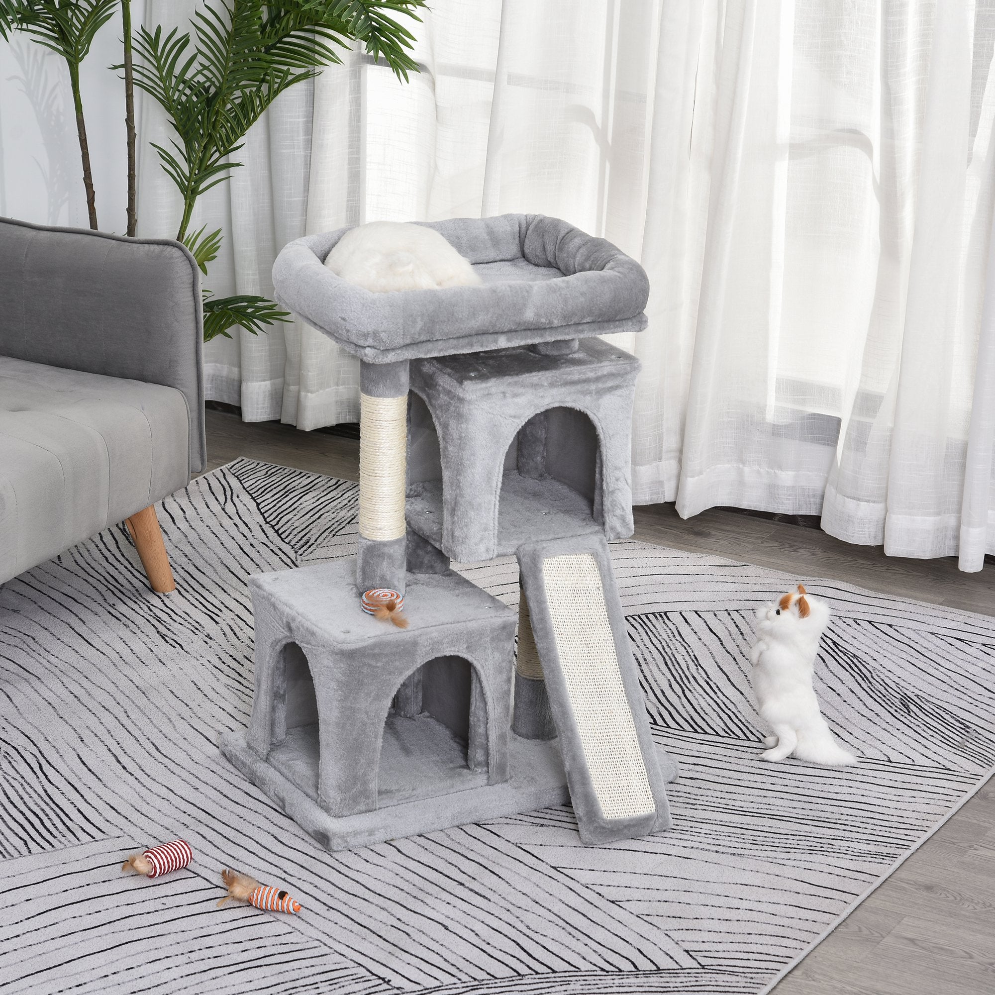 Arbre à chat en peluche PawHut avec poteau à gratter en sisal, plateforme et condo