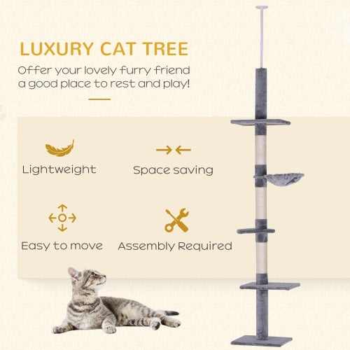 9 Foot Réglable Height Floor To Ceiling Vertical Chat Arbre - Grey And