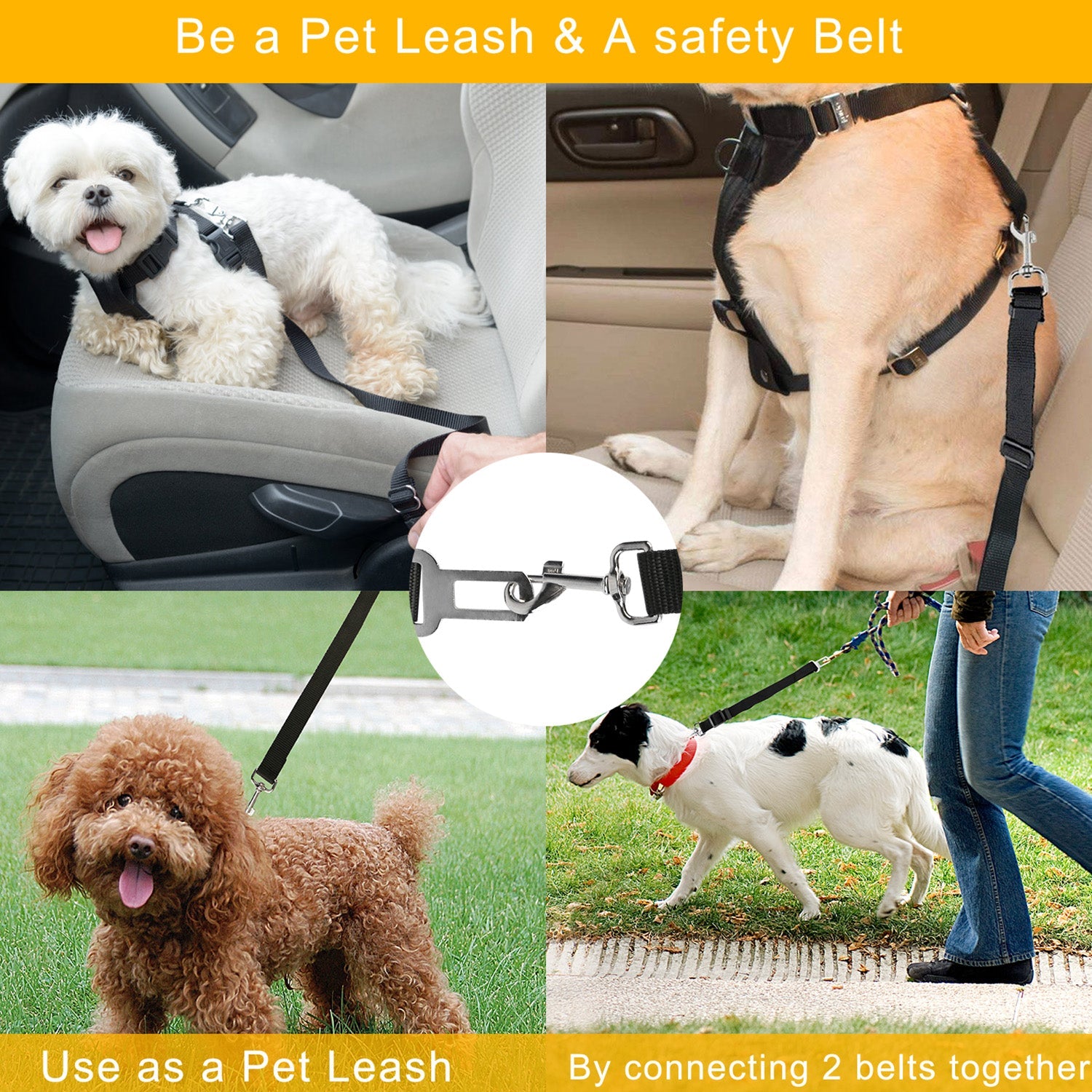 2Pcs Animal Chien Ceinture de Sécurité Laisse Réglable Animal Chien Chat Safety Leads