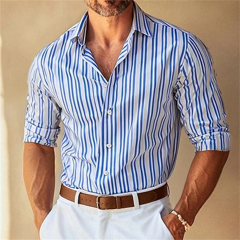 Chemise à col rayé avec boutonnière pour homme