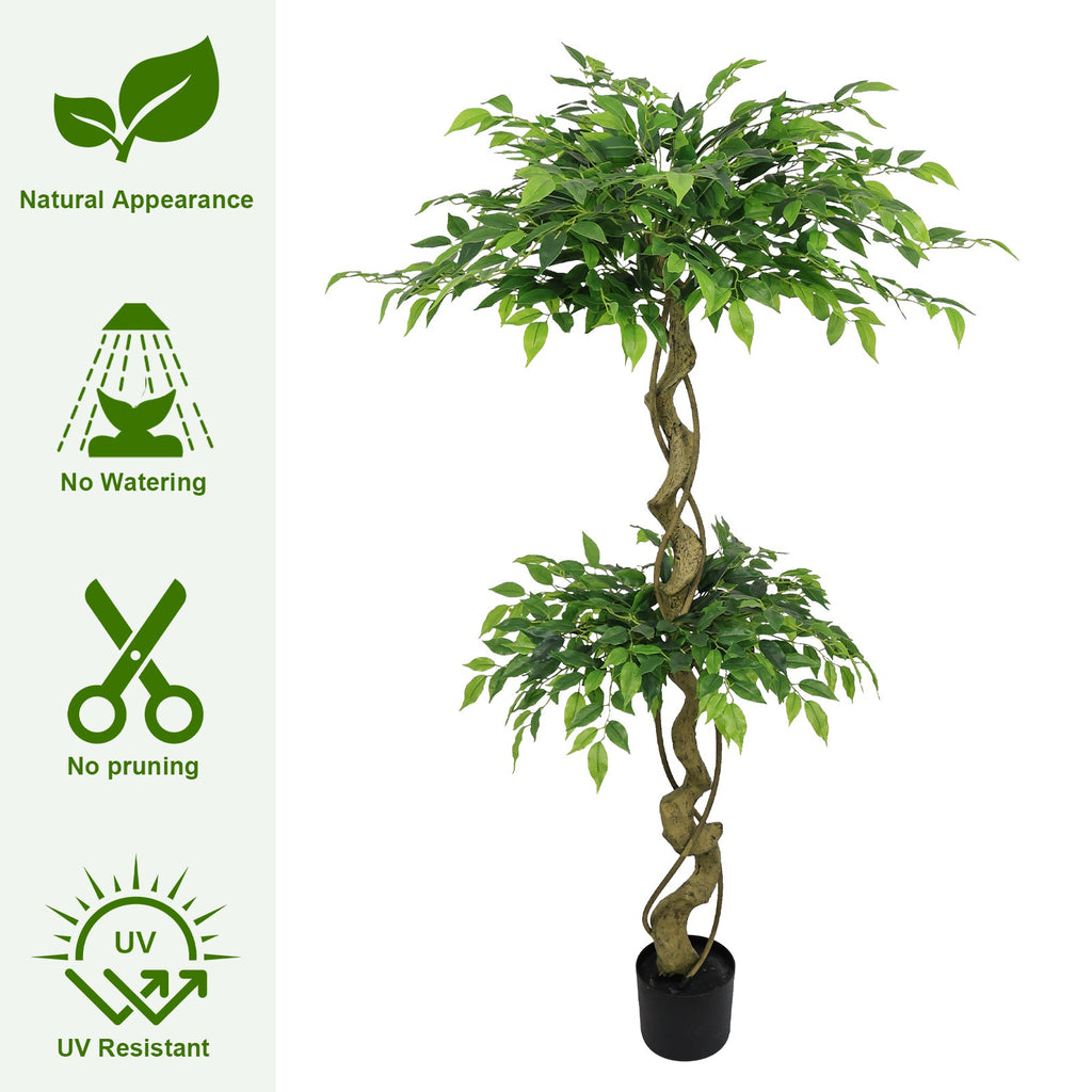 5.2FT Artificial Ficus Arbre, Lifelike Faux Banyan Arbre avec Pot pour