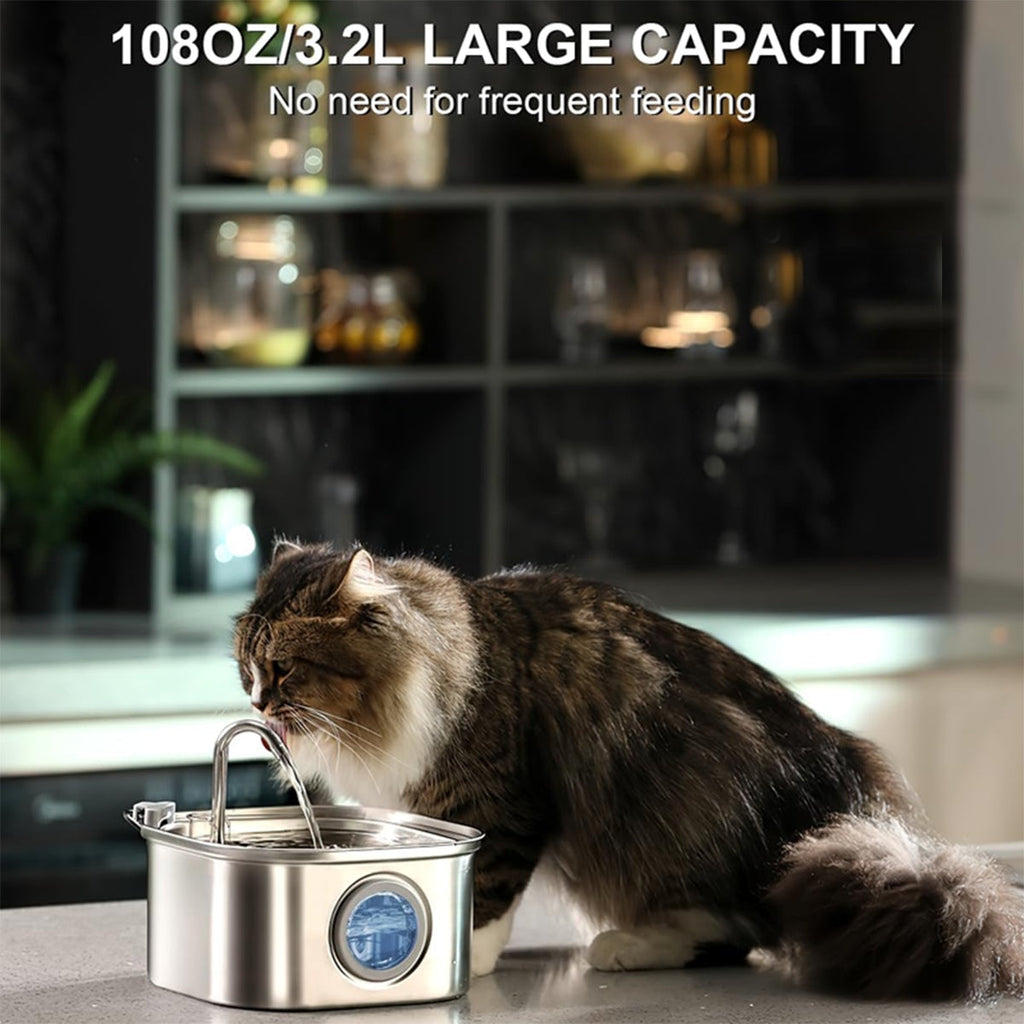 Fontaine à Eau en Acier Inoxydable pour Chats, 3,2L