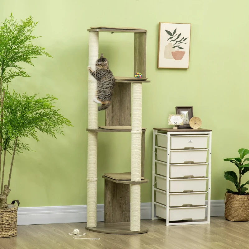 Arbre à chat moderne d'angle haut pour grimper, grande tour à chat multilevel