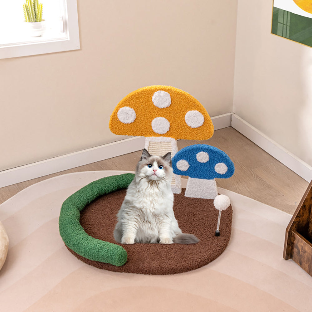 Lit pour chat en forme de champignon avec griffoir et grand lit en sisal