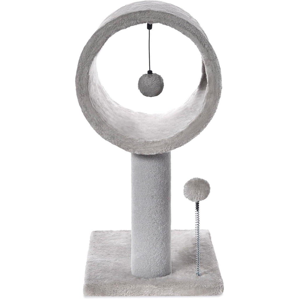 Arbre à chat intérieur gris avec tunnel et balle suspendue