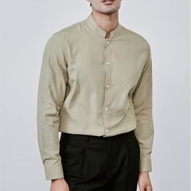 Chemise décontractée chinoise à col mandarin et manches longues