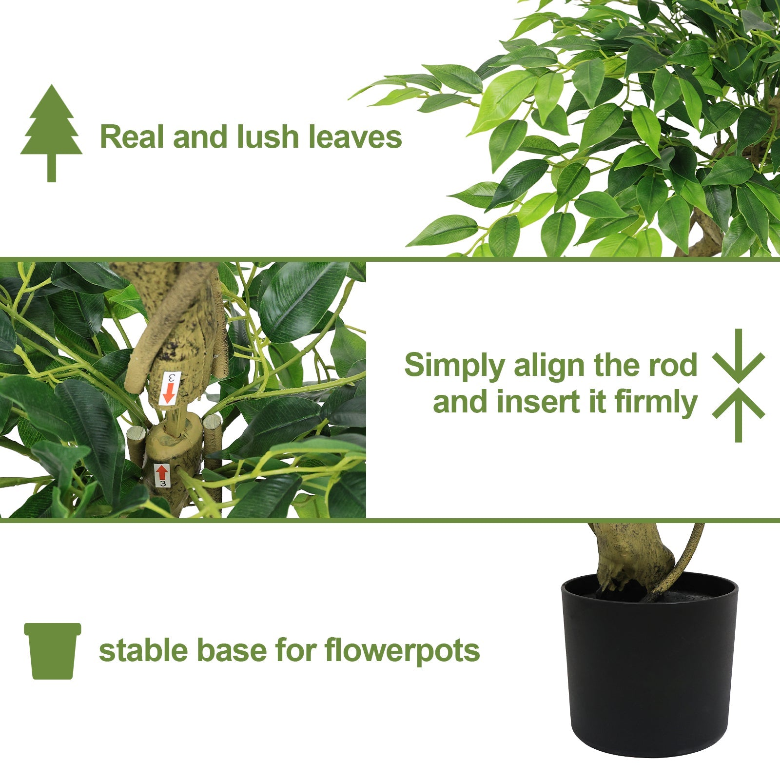 5.2FT Artificial Ficus Arbre, Lifelike Faux Banyan Arbre avec Pot pour