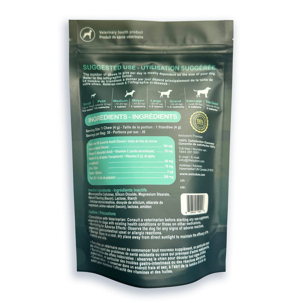 Friandises pour la santé de la peau des chiens – Omega-3 et antioxydants