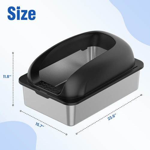 Bac à litière en acier inoxydable avec couvercle, grand bac à litière pour grands chats