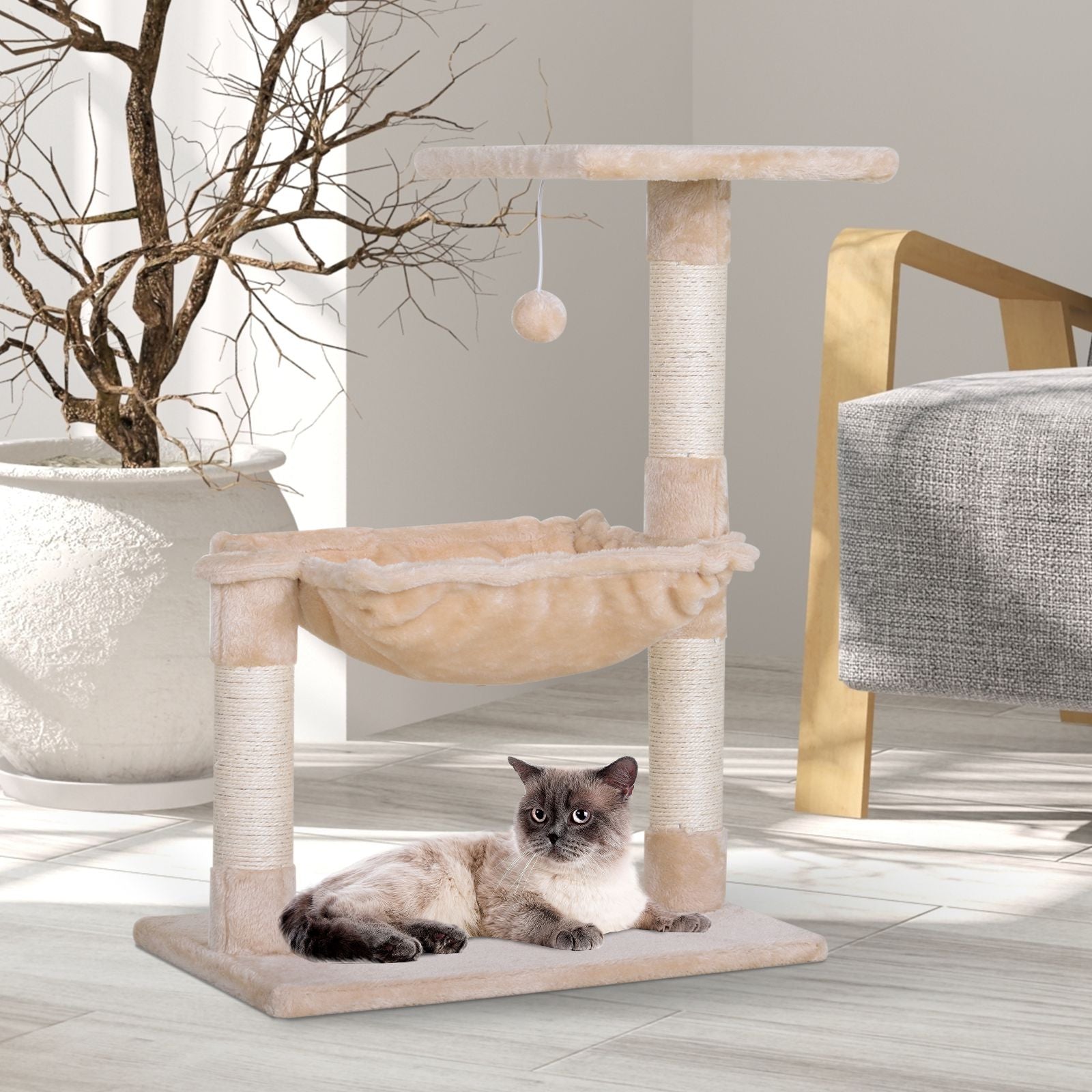 Arbre à chat PawHut avec hamac et poteau à griffer en sisal naturel