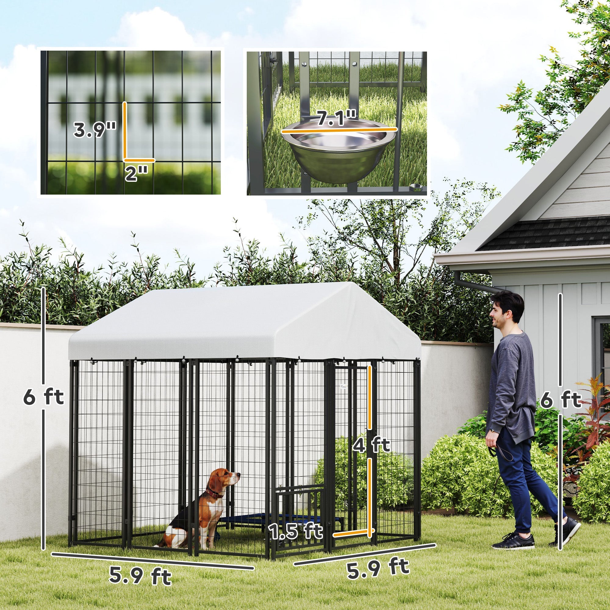 Niche pour chien extérieure 5.9 X 5.9 X 6 avec toit, rotative et 4 niveaux