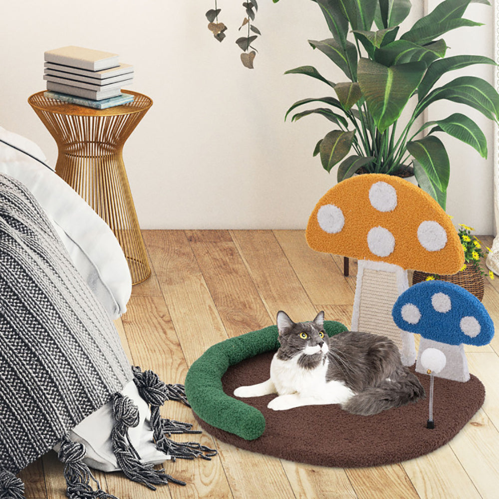 Lit pour chat en forme de champignon avec griffoir et grand lit en sisal