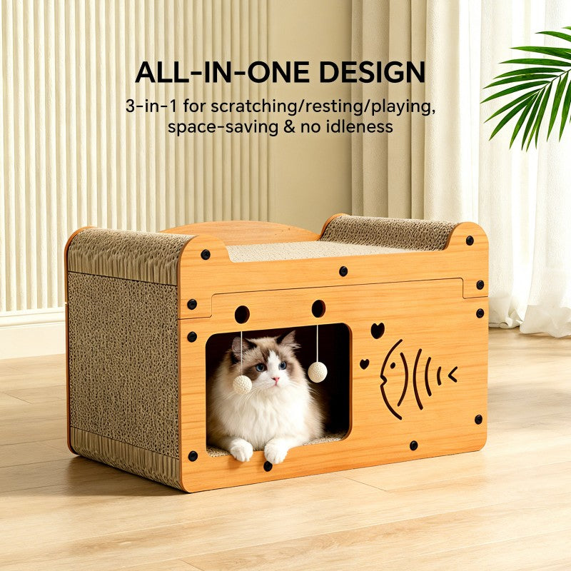 Griffoir en forme de poisson à bulles de 56 cm, avec 2 balles à teaser, en bois