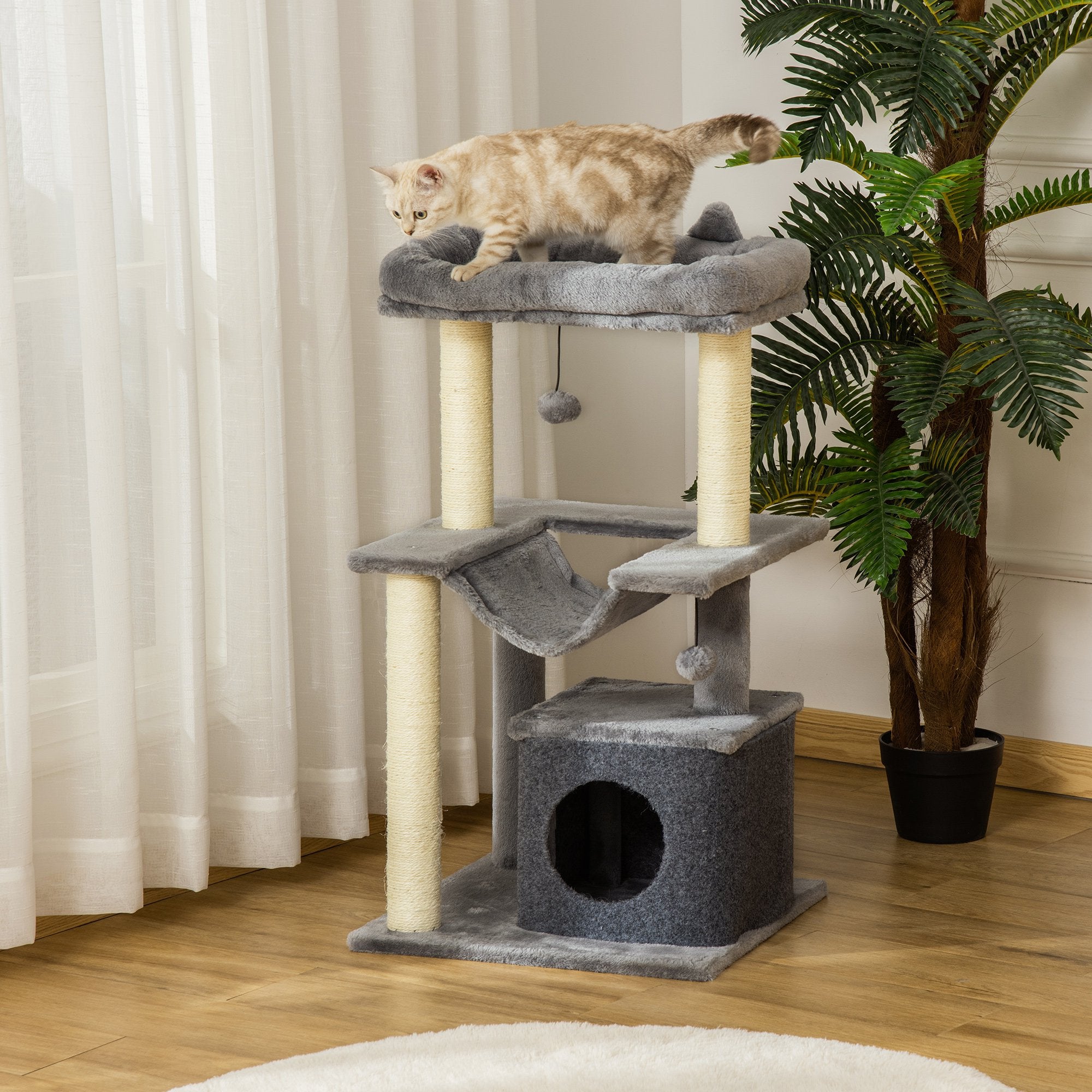 Arbre à chat PawHut à plusieurs niveaux avec maison pour chaton et griffoir