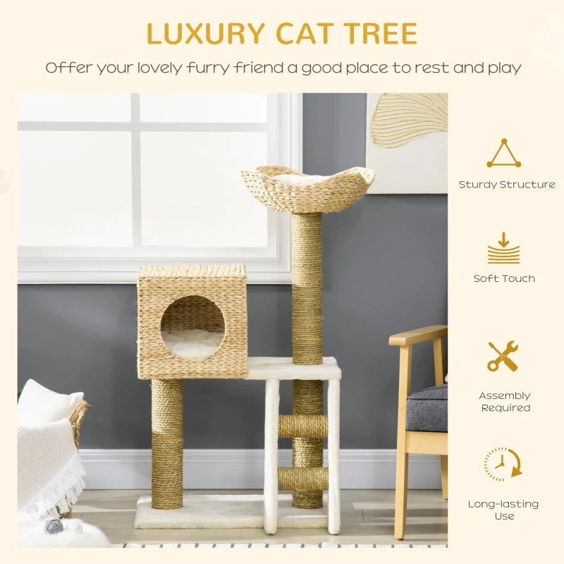 Arbre à chat PawHut en osier pour chats d'intérieur, tour pour chatons avec rotin