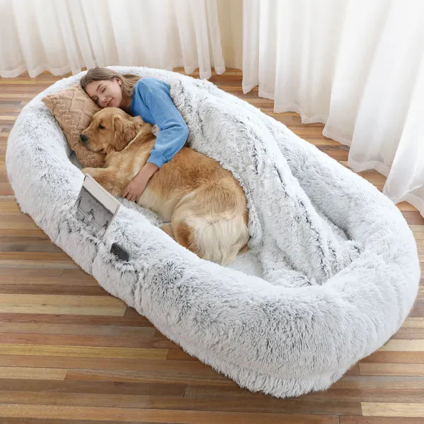 Lit Douillet en Fourrure Synthétique pour Grands Chiens