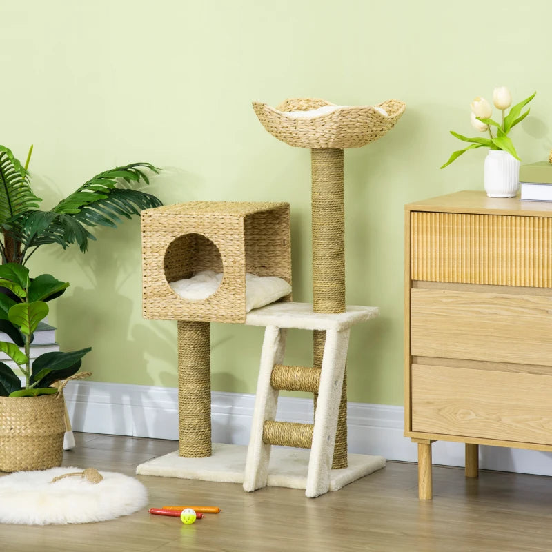 Arbre à chat PawHut en osier pour chats d'intérieur, tour pour chatons avec rotin